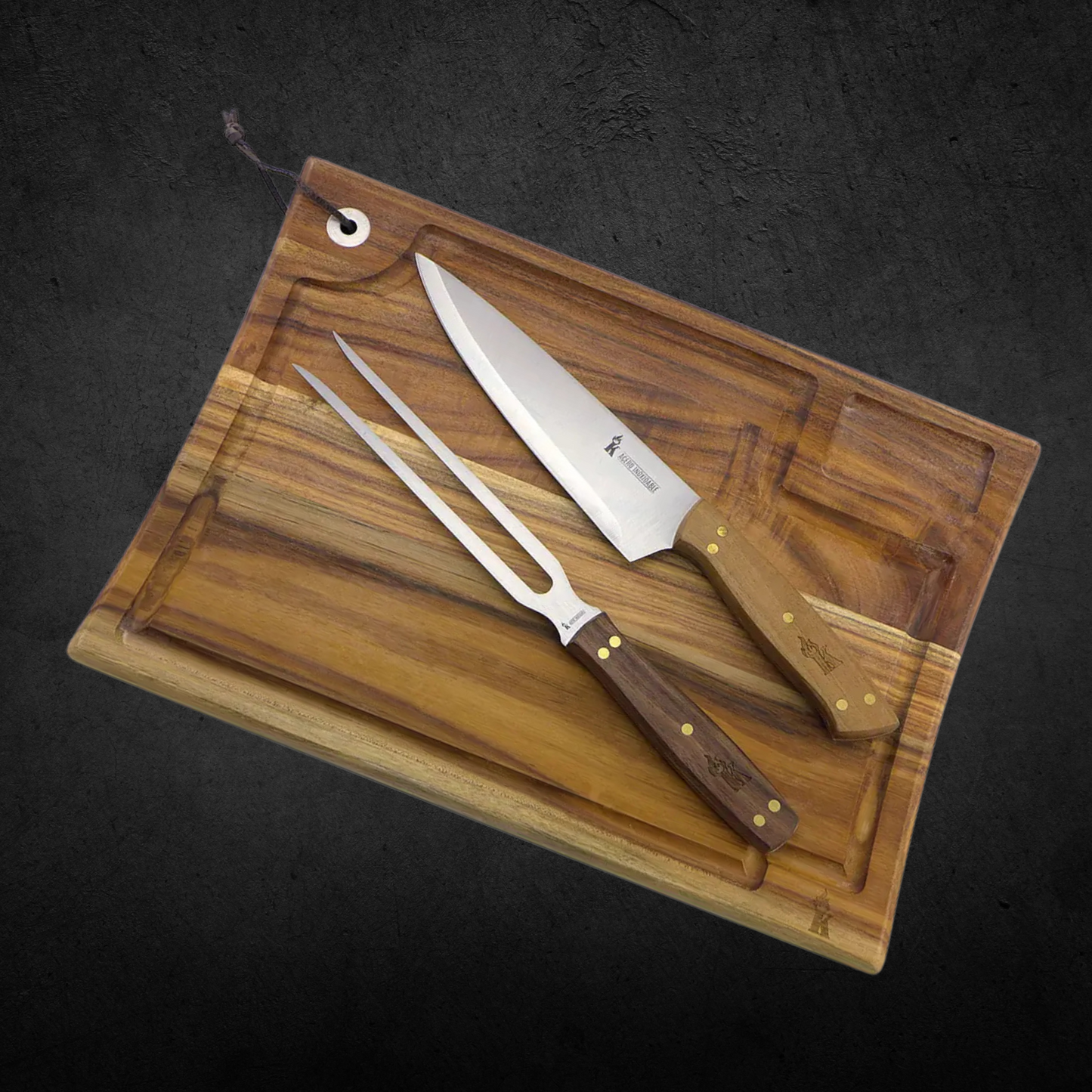 Kit Parrillero Cuchillo + Tenedor + Tabla Parrillera - Kangkawe