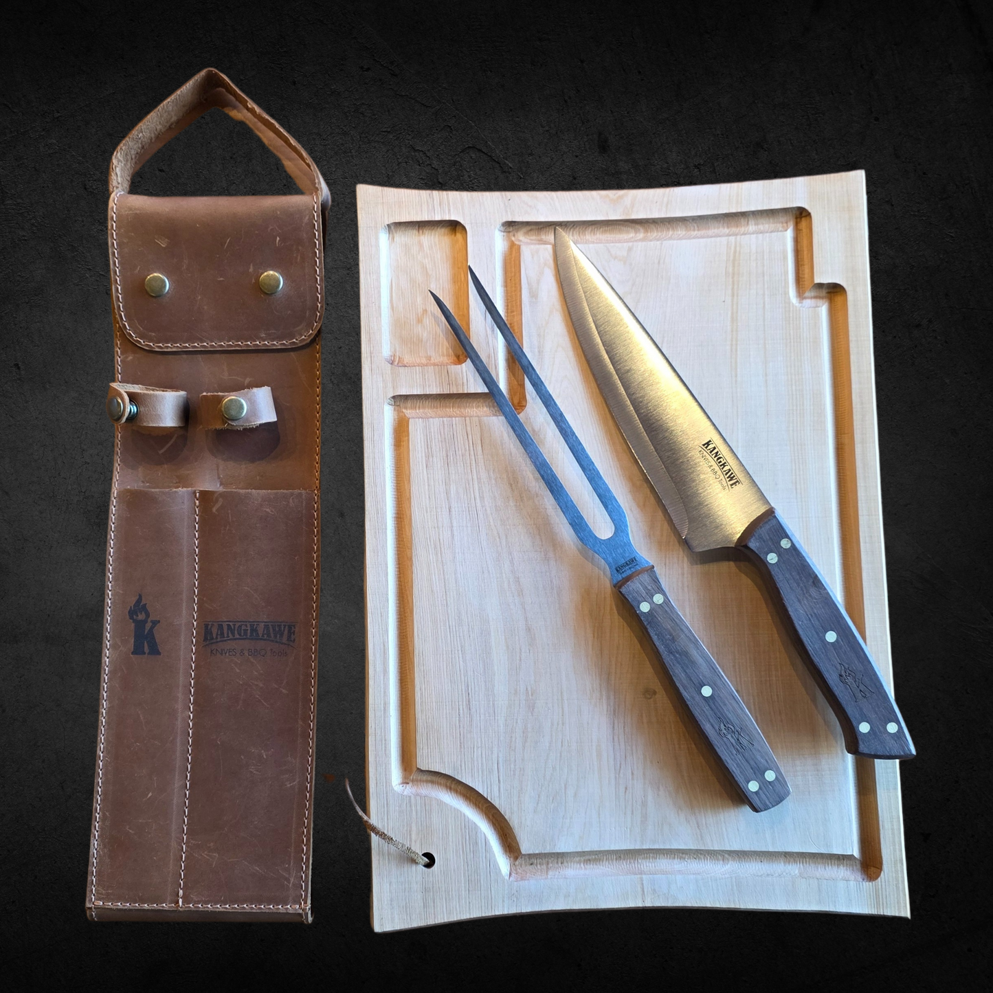 Estuche Cuchillo Tenedor + Tabla Parrillera - Kangkawe