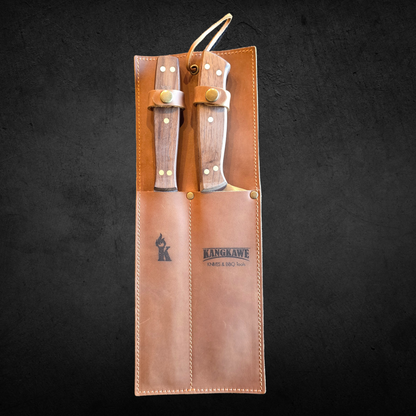 Estuche Tenedor + Cuchillo Parrillero + Funda Cuero - Kangkawe